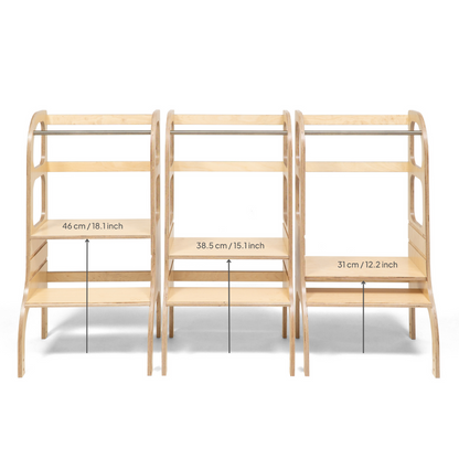 STEP UP Adjustable Height Helper Tower With Support Legs - Natural Wood