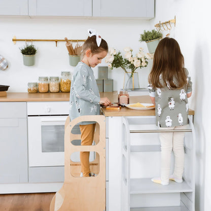 STEP UP Adjustable Height Helper Tower With Suppport Legs - Grey