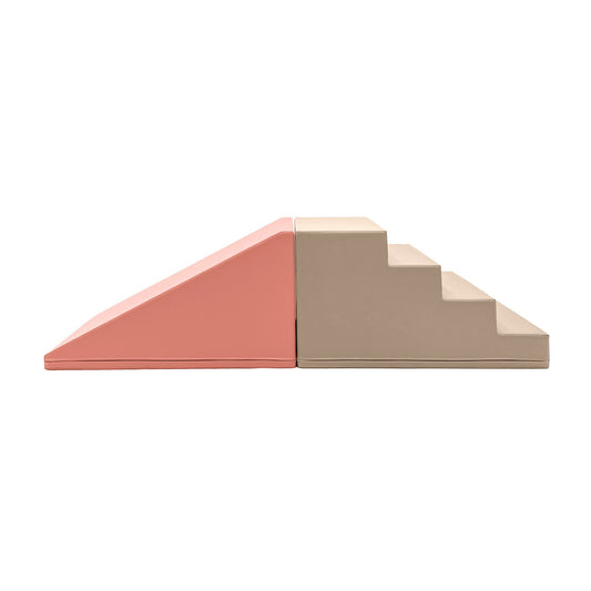 Soft Play Step and Slide Set - Pink & Beige Gray