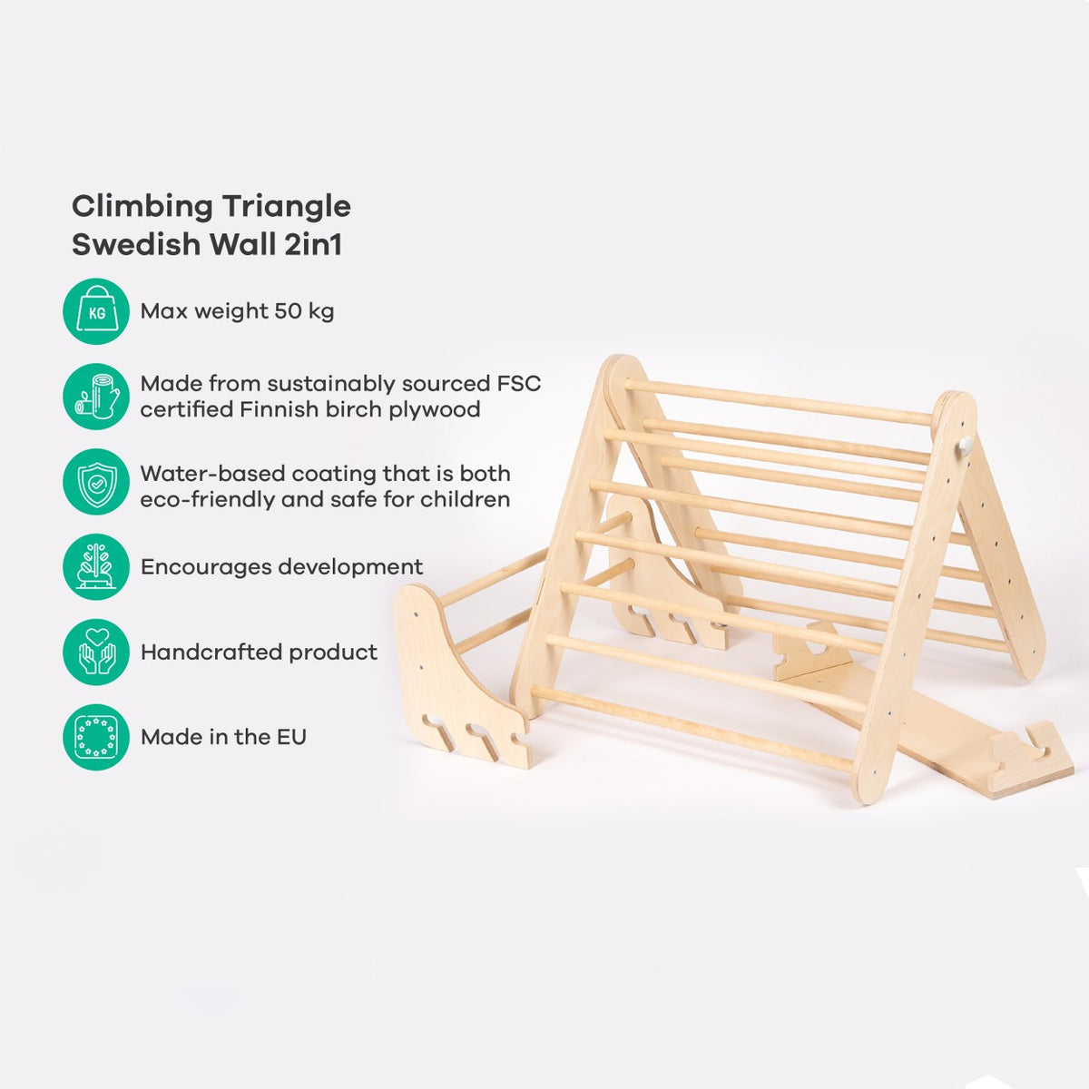 Pikler Triangle Climber with Swedish Wall Add-On (Ages 6m–7y)